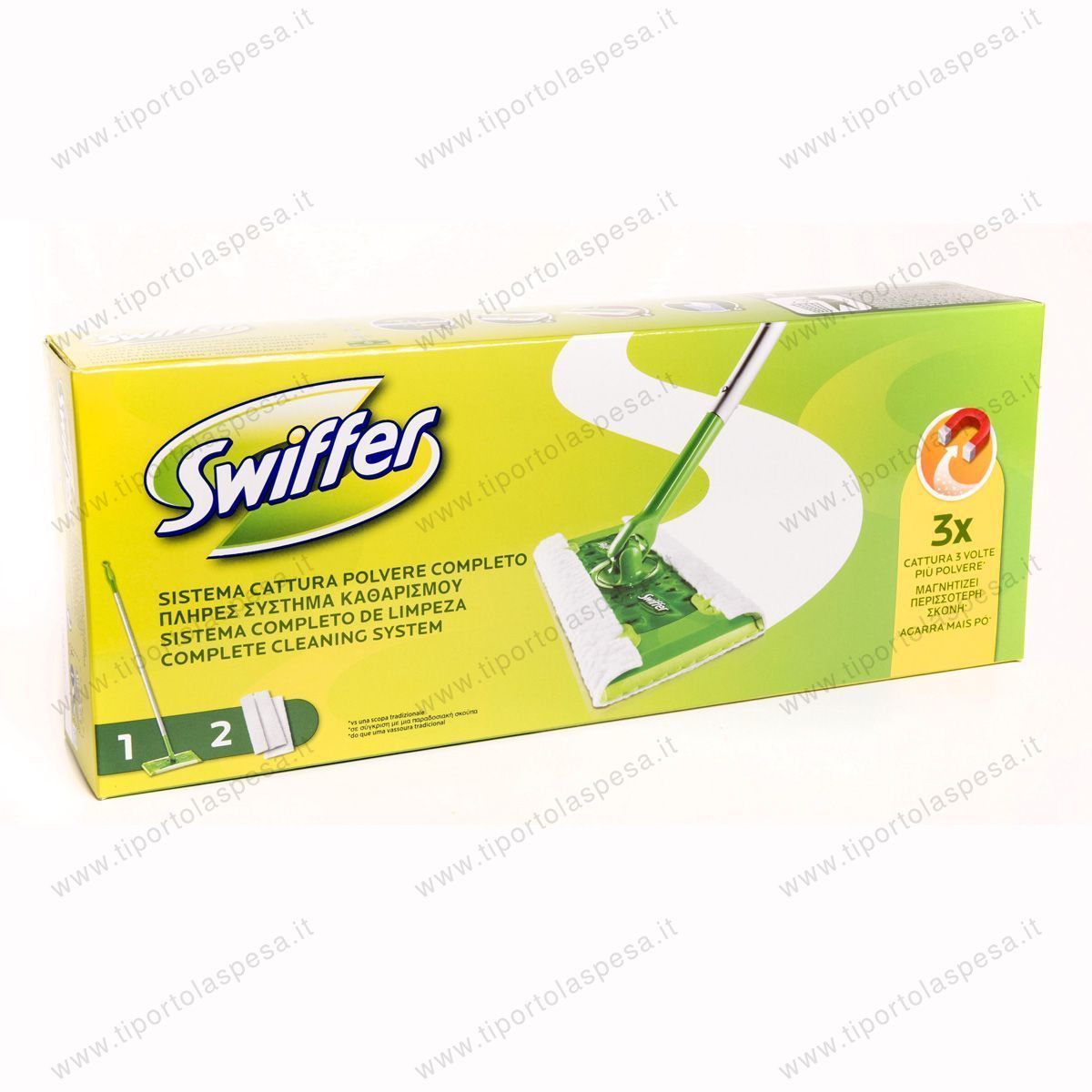 Scopa +2 panni cattura polvere Swiffer 