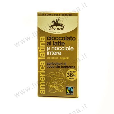 Cioccolato al latte e nocciole intere tavoletta Bio Alce Nero
