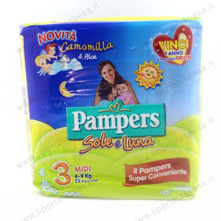 Pampers Sole E Luna Pannolini Midi Taglia 3 (4-9 Kg) - 120 Pannolini, Morbidi E Assorbenti