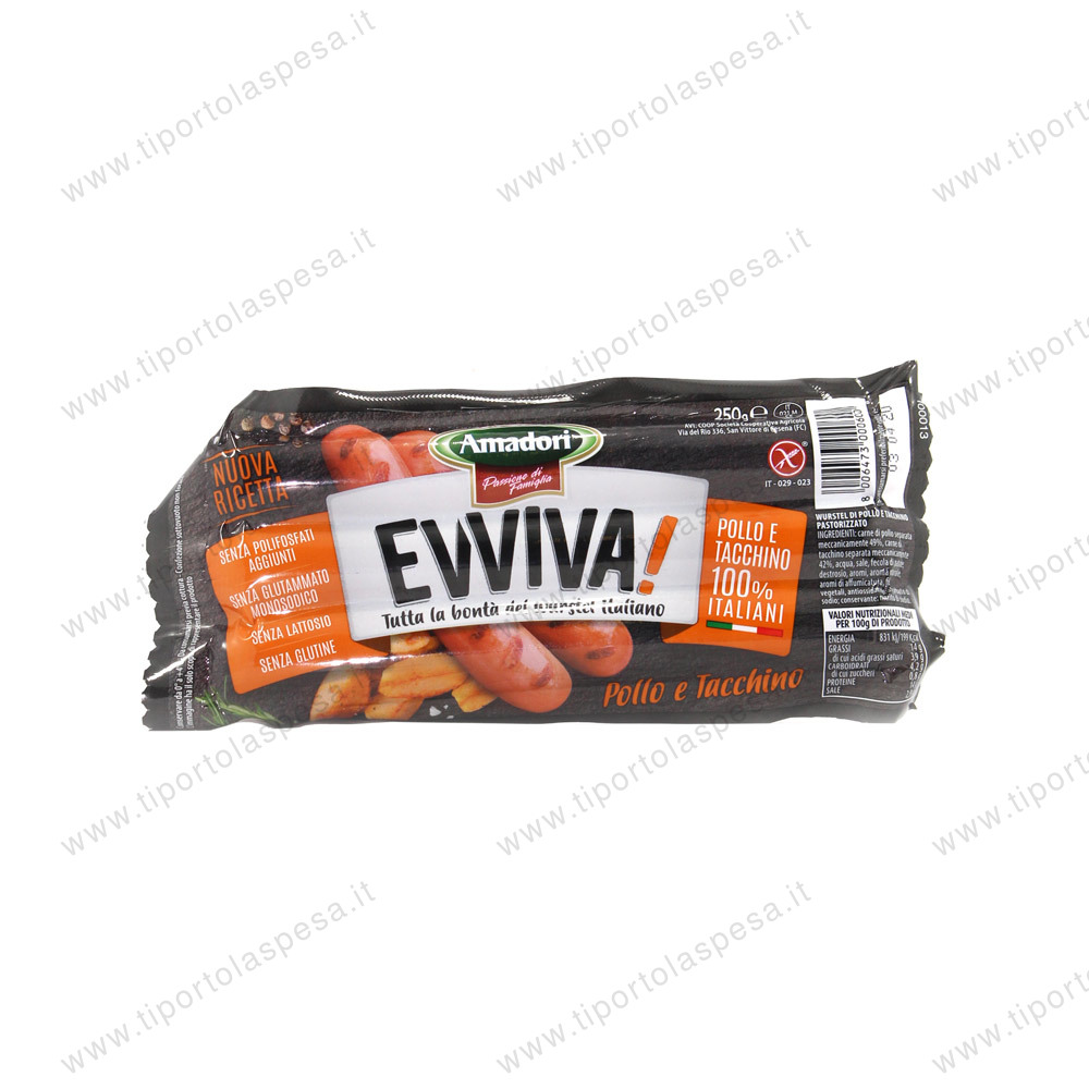 Wurstel di pollo e tacchino evviva Amadori gr.250