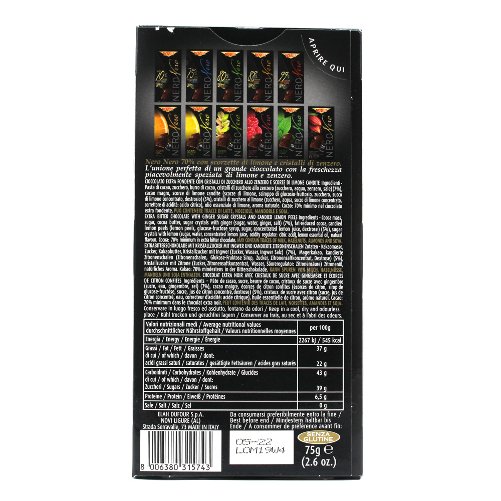 Tavoletta cioccolato nero Novi cacao fondente al 70% con scorza limone e zenzero gr.75 - immagine 2