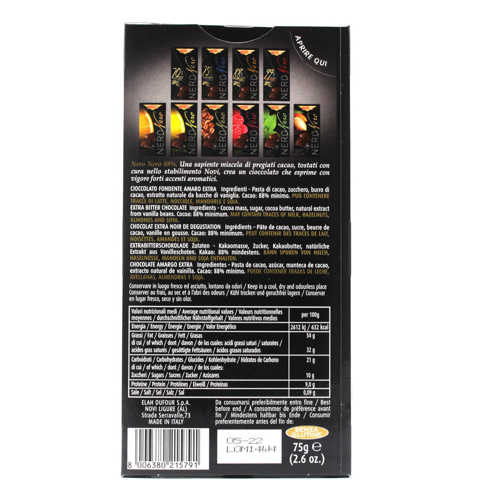Tavoletta cioccolato Nero Novi 88% cacao fondente vigoroso gr.75 - immagine 2