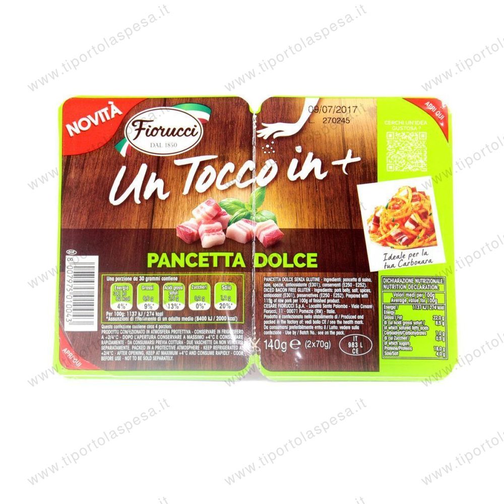 Pancetta dolce cubetti Fiorucci gr.70 x 2 www.tiportolaspesa.it