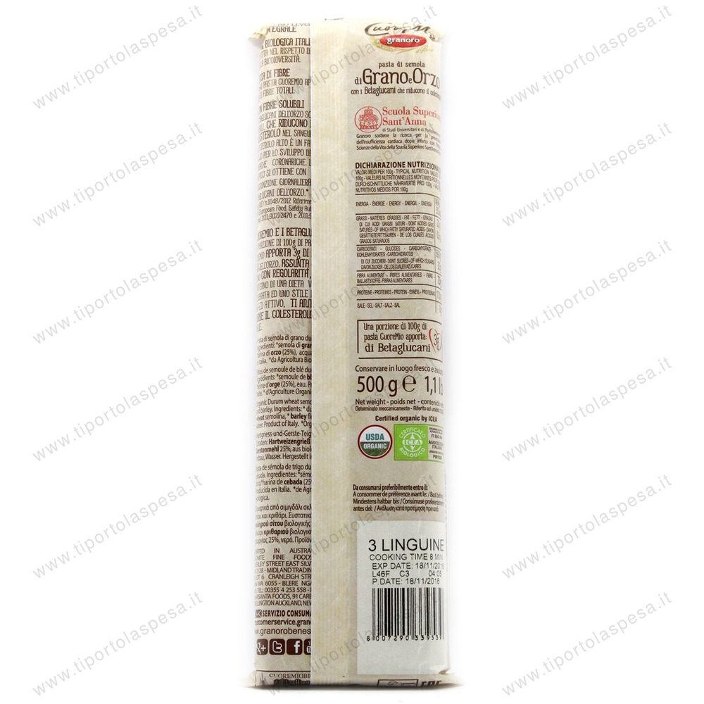 Pasta semola linguine grano e orzo cuore mio Granoro - immagine 3