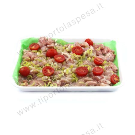 Straccetti pollo, pomodorini, porro gr.500 circa