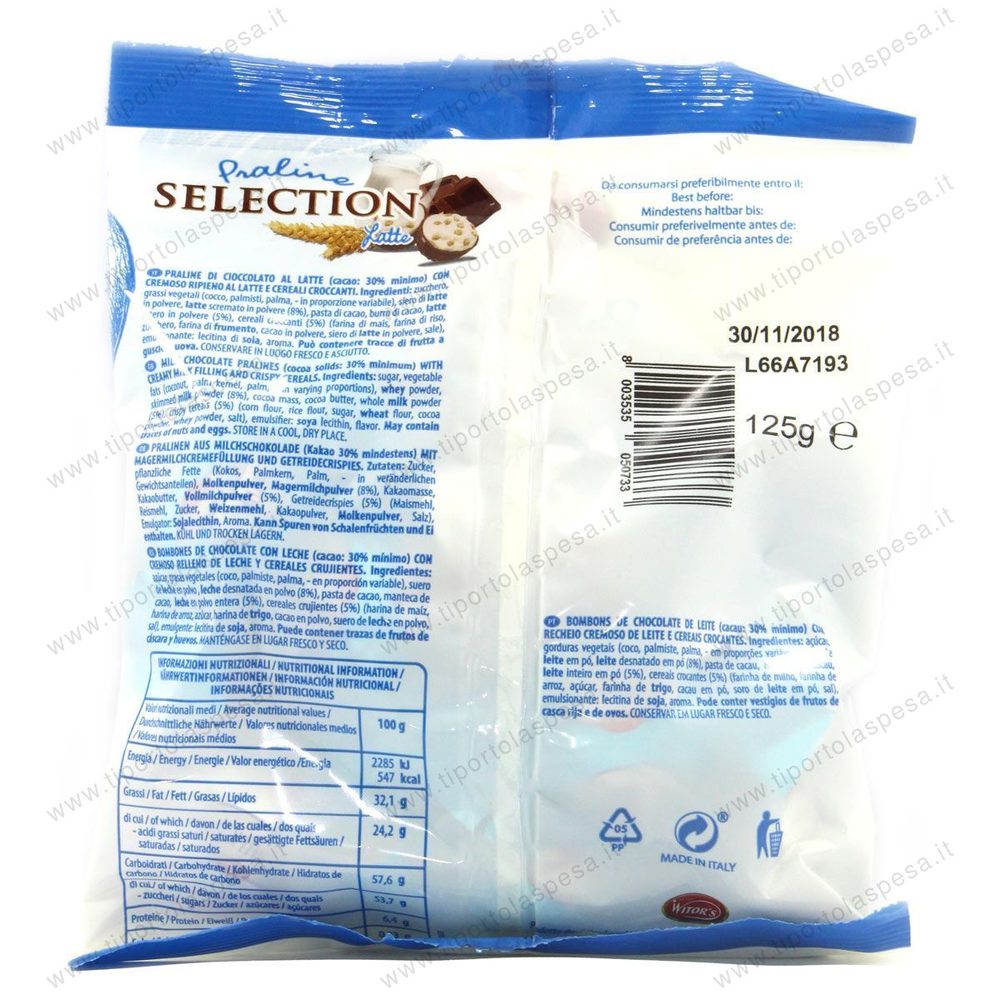 Praline selection cioccolato al latte con crema al latte e cereali croccanti Witor's gr.125 - immagine 2