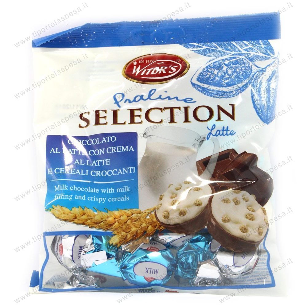 Praline selection cioccolato al latte con crema al latte e cereali croccanti Witor's gr.125