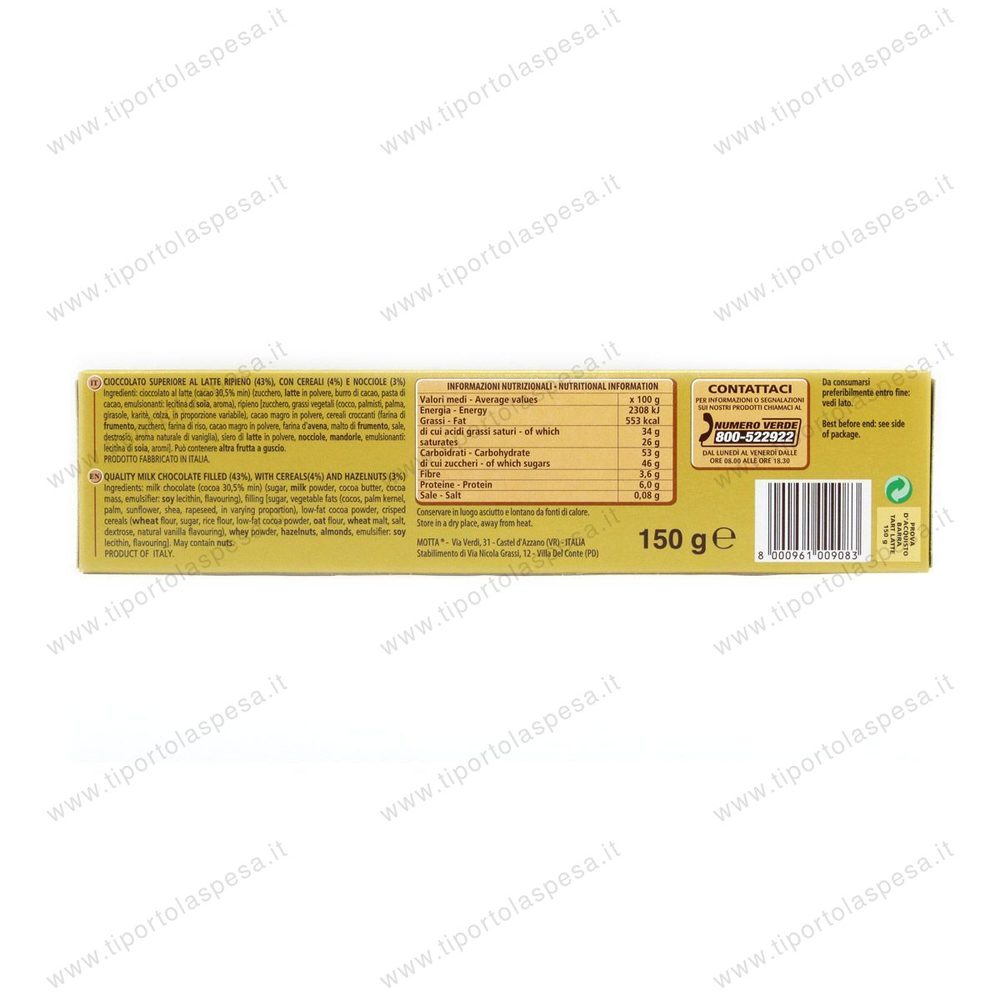Torrone tartufone cioccolato al latte ciocco nocciole ripieno cereali Motta gr.150 - immagine 2