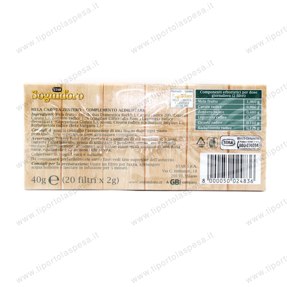 Tisana Sogni d'Oro Star Orti e Frutti alla mela, carota e zenzero x 20 - immagine 2