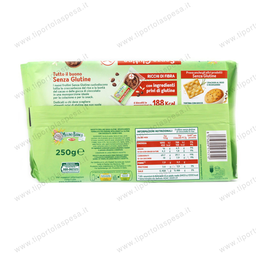 Biscotti frollini cioccolato e riso senza glutine Mulino Bianco Barilla gr.250 - immagine 2