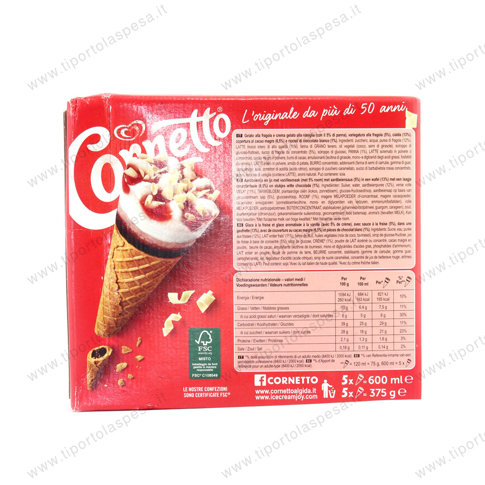 Gelato Cornetto panna, fragola e strawberry x 5 gr.375 - immagine 3