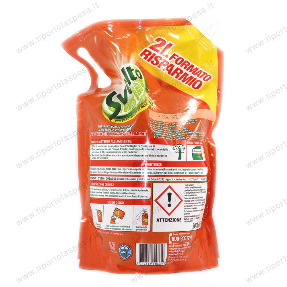 Detersivo stoviglie a mano Svelto ecoricarica aceto e limone lt.2 - immagine 2