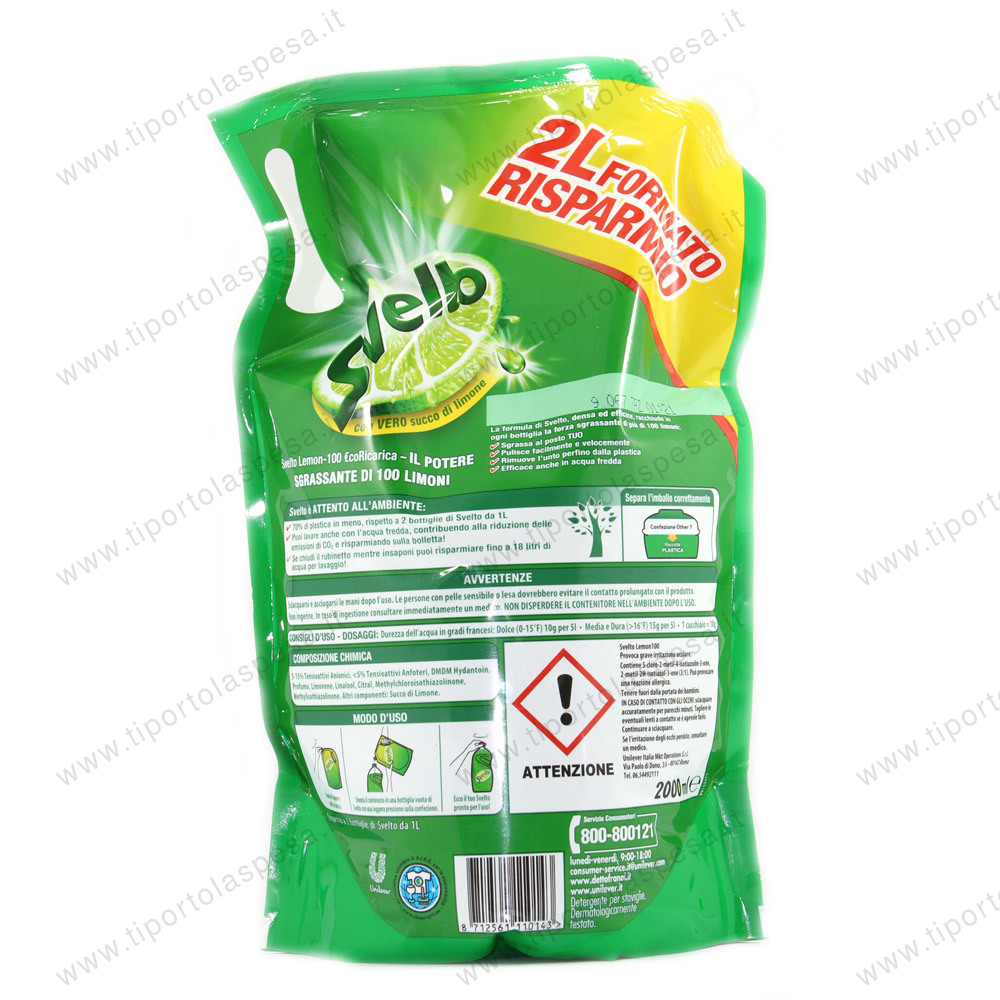 Detersivo stoviglie a mano Svelto ecoricarica limone lt.2 - immagine 2
