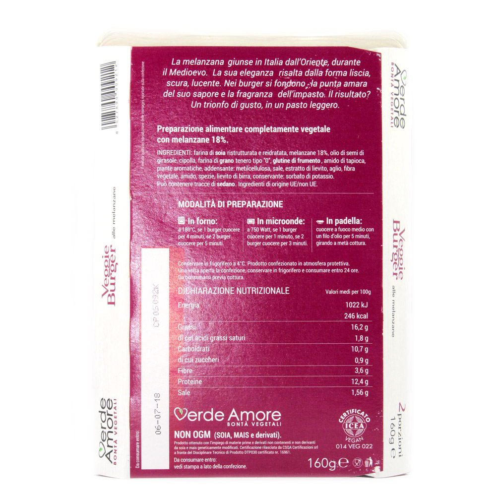 Veggie burger alle melanzane Verde Amore Vegan gr.160 - immagine 2