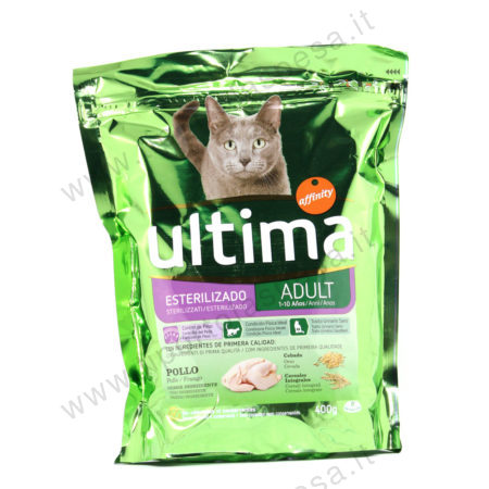 Crocchette per gatto adulto sterilizzato con pollo orzo e cereali Ultima gr.400
