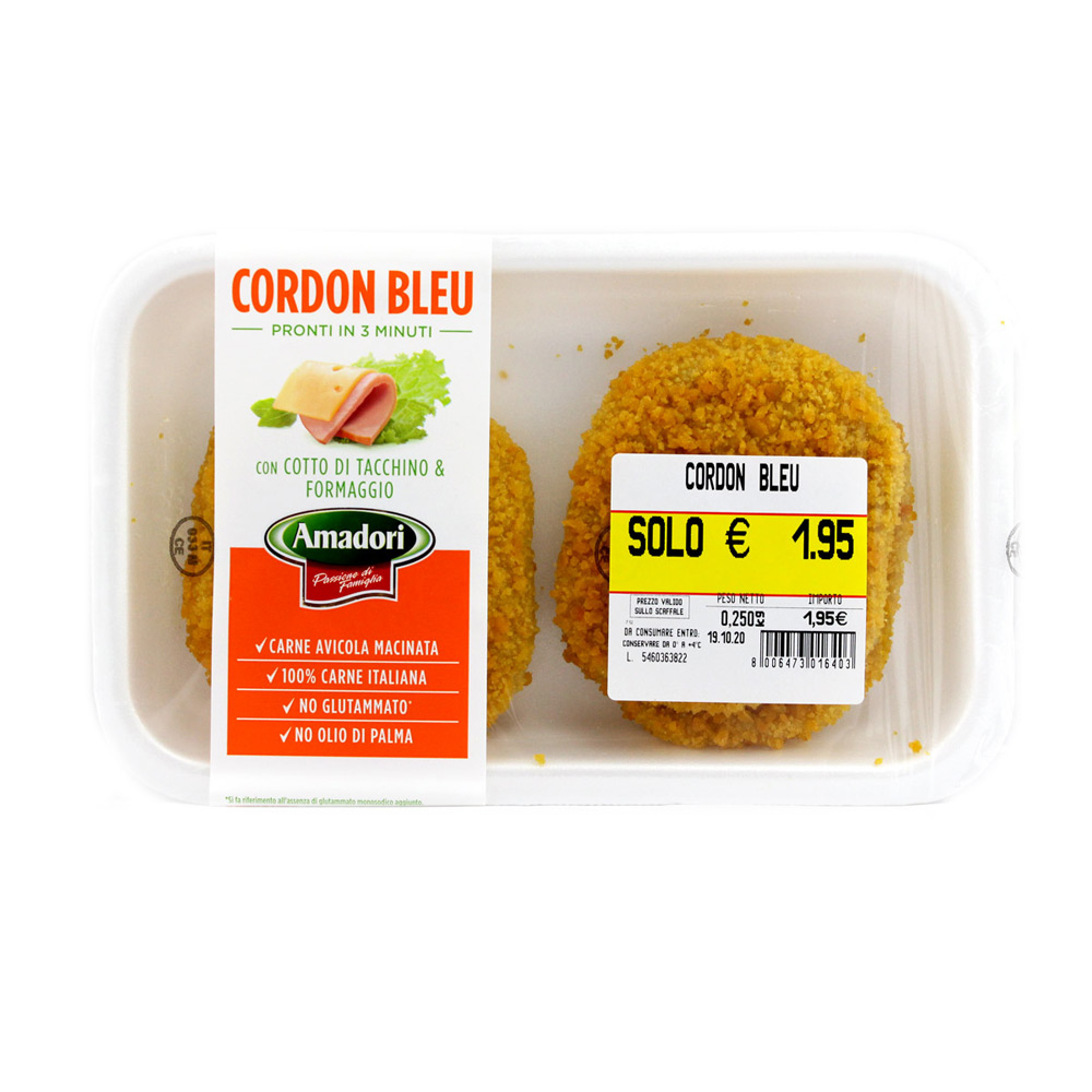 Cordon bleu con prosciutto cotto tacchino e formaggio Amadori gr.250