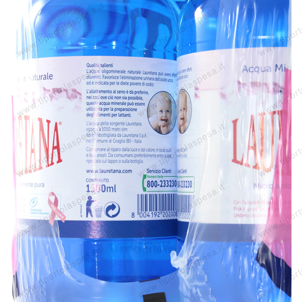 Distributore Acqua Lauretana Naturale - Acqua Naturale Polietilene  Tereftalato 1,5 L - Distribuzione Milano - Vendita Online