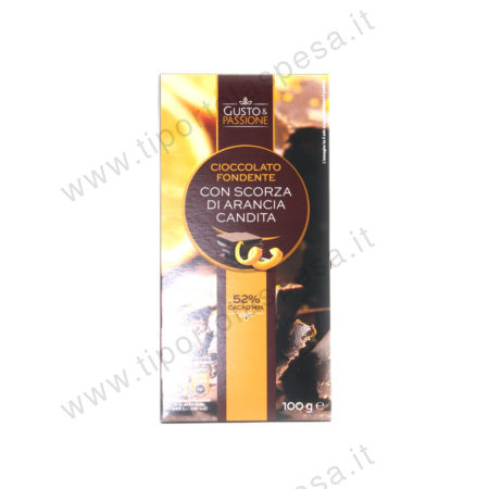 Tavoletta cioccolato fondente con scorza di arancia candita gr.100 linea Gusto & Passione