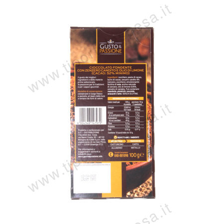 Tavoletta cioccolato fondente con zenzero e limone gr.100 linea Gusto & Passione - immagine 2