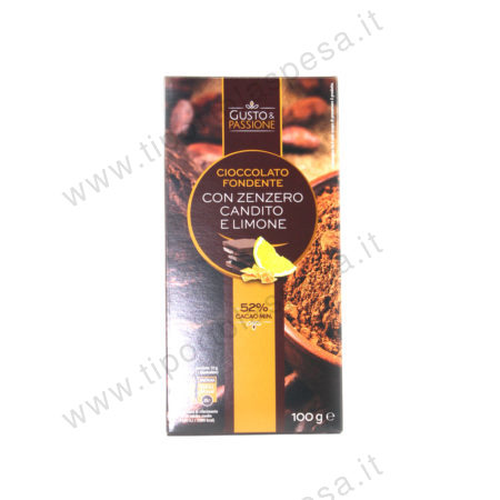 Tavoletta cioccolato fondente con zenzero e limone gr.100 linea Gusto & Passione