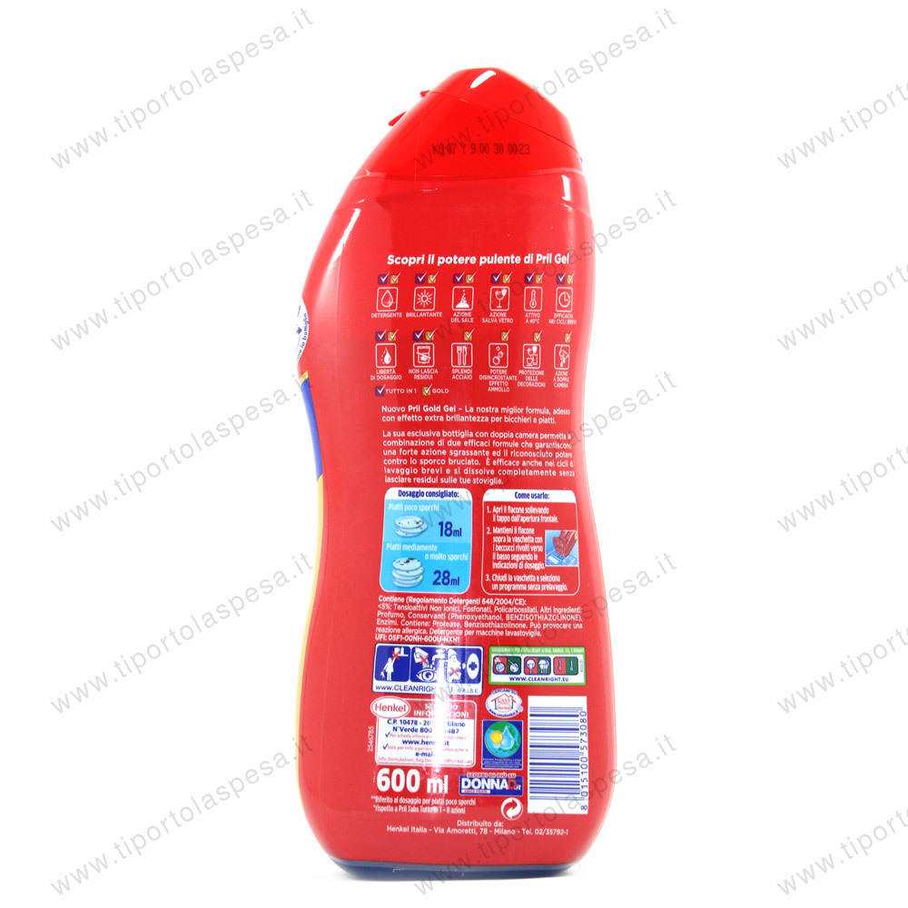 Detersivo liquido lavastoviglie gel Pril gold sgrassatore 33 lavaggi ml.600 - immagine 2