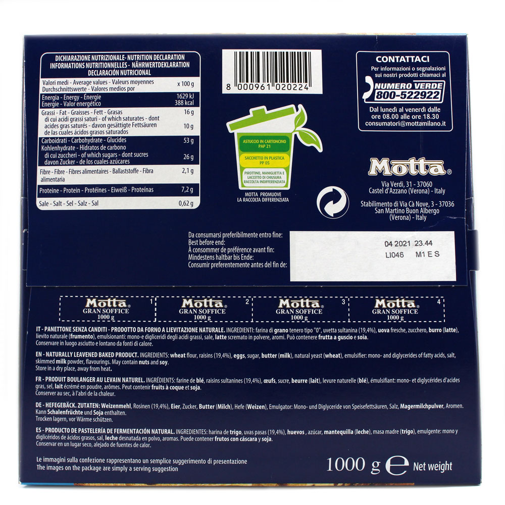 Panettone Motta Gran Soffice con uvetta e senza canditi kg.1 - immagine 2