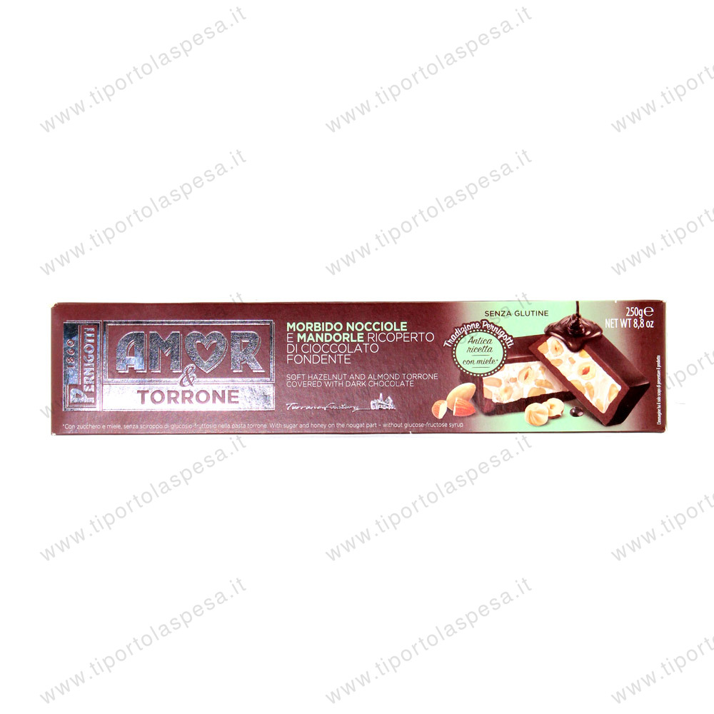 Torrone morbido Amor Pernigotti con mandorle, nocciole  e cioccolato fondente gr.250