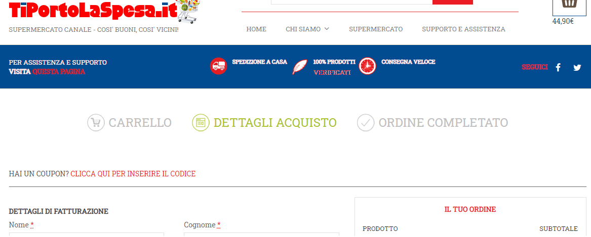 Come inserire il codice promozionale su tiportolaspesa.it
