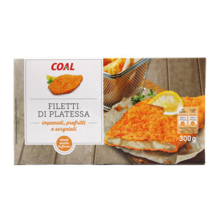 Filetti di platessa impanati,prefritti e surgelati gr.300 Linea Coal