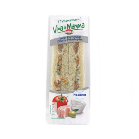 Tramezzini Viva la mamma con tonno, pomodoro,olive e philadelphia Beretta x 2 gr.140