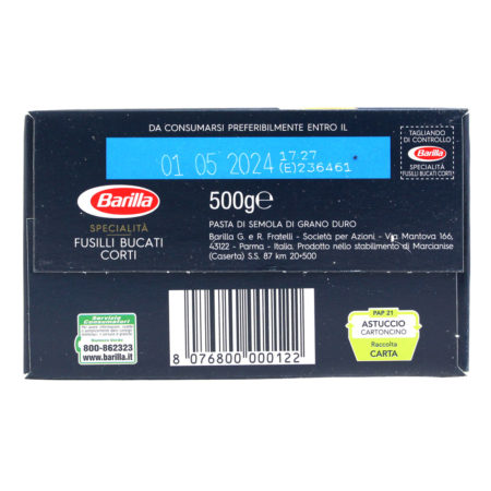 Pasta semola Barilla fusilli bucati corti gr.500 - immagine 2