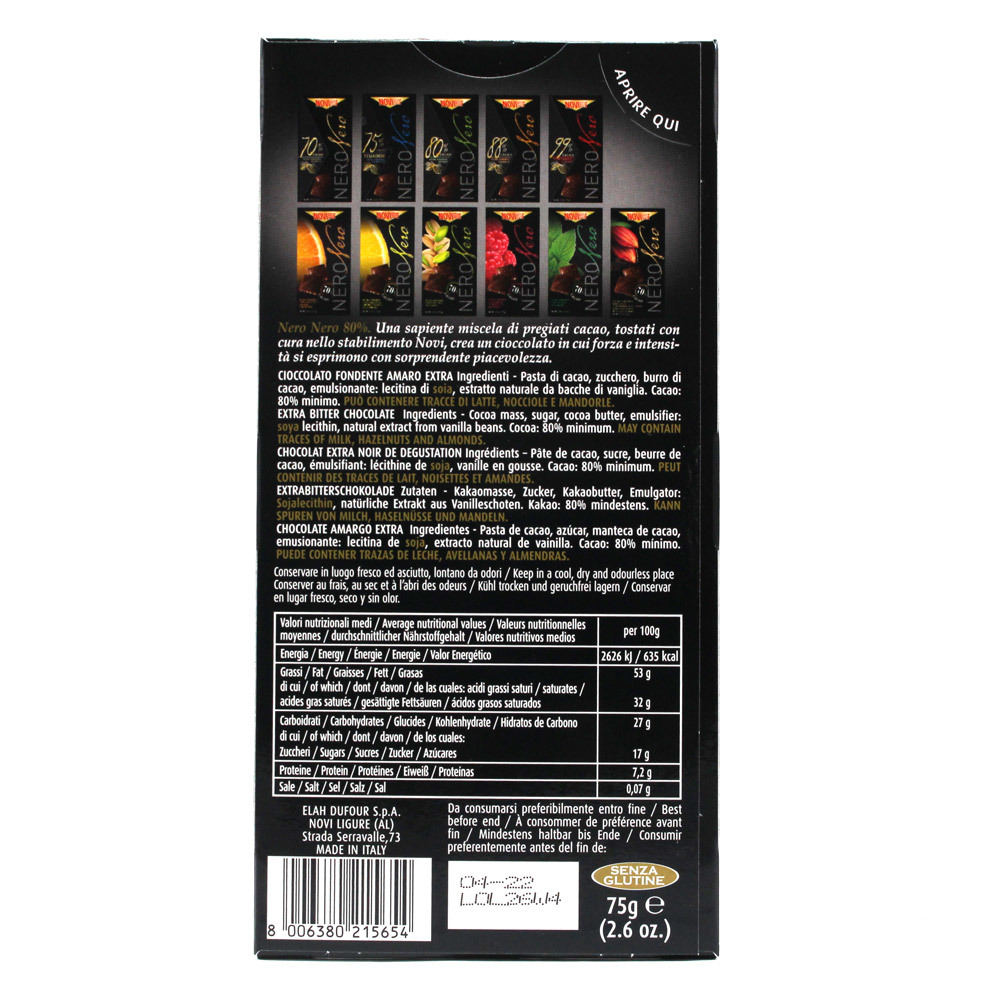 Tavoletta cioccolato Nero Novi 80% cacao fondente intenso gr.75 - immagine 2