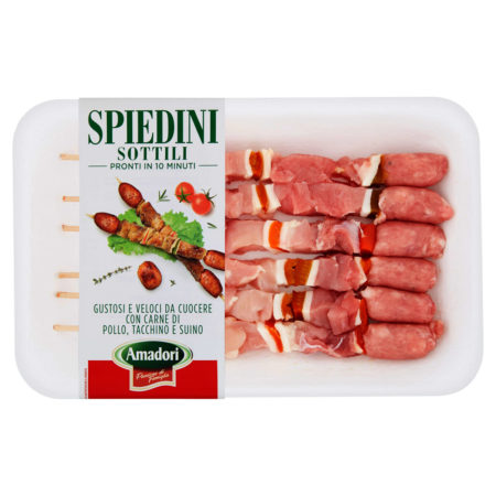 Spiedini sottili con pollo tacchino e suino Amadori gr.240