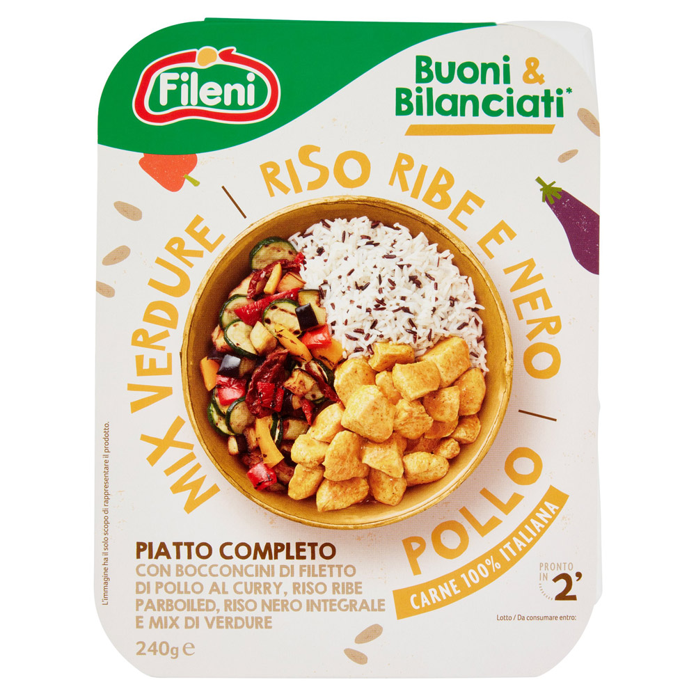 Piatto completo Buoni e Bilanciati Fileni con pollo al curry riso e mix  verdure gr.240 