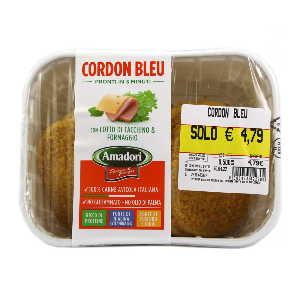 Cordon bleu con cotto di tacchino e formaggio Amadori gr.500