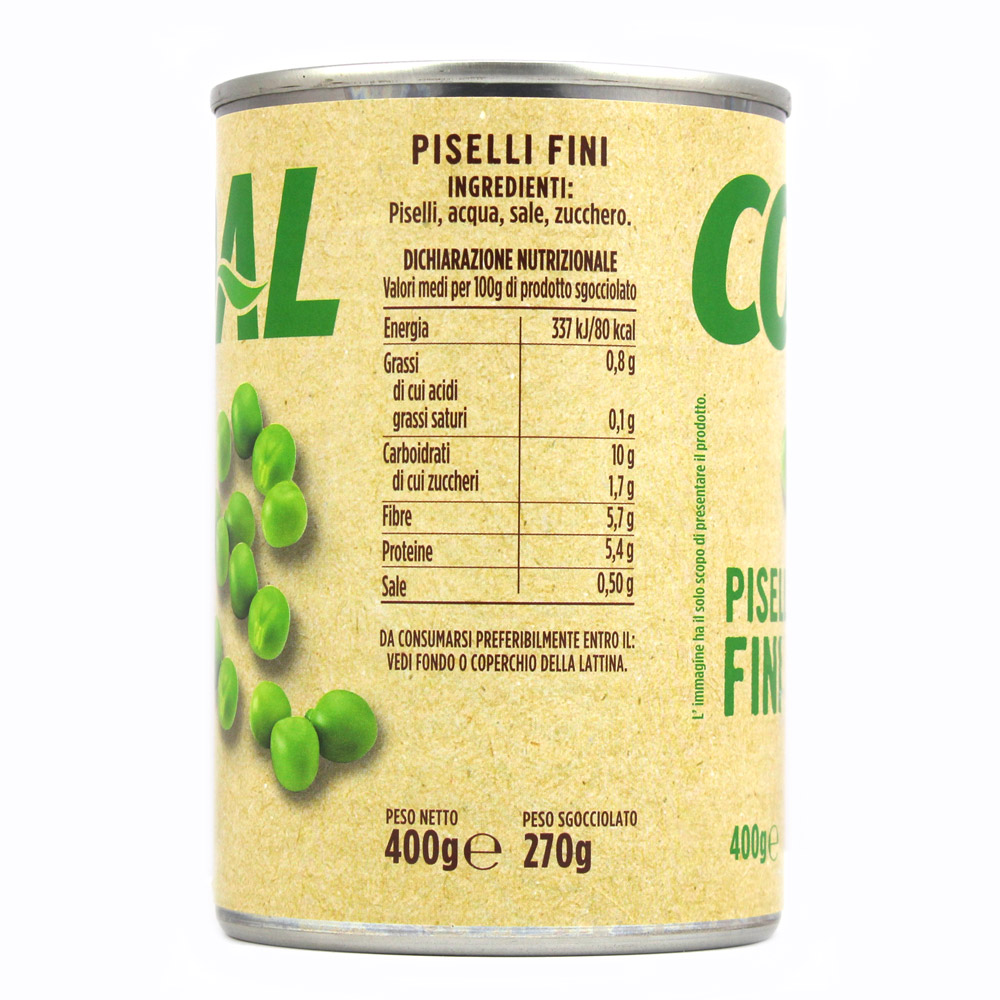 Piselli fini barattolo gr.400 Linea Coal www.tiportolaspesa.it