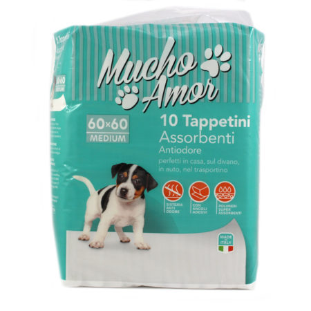 Tappetini assorbenti antiodore per animali Mucho Amor x 10 - 60x60