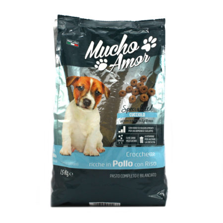 Crocchette per cane cucciolo Mucho Amor con pollo e riso kg.1,5