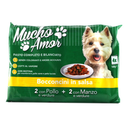 Bocconcini in salsa pollo e manzo Mucho Amor cane 100 x 4